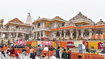 All roads led to Ayodhya on Monday to welcome the deity with flags, flowers and chants of Jai Shri Ram (PTI)