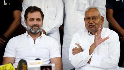 Rahul Gandhi and Nitish Kumar in Delhi last year. (ANI)
