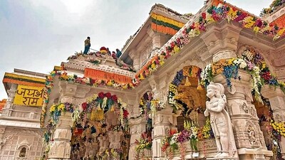 Ram Mandir being decorated with flowers for the consecration ceremony in Ayodhya (PTI)