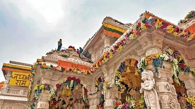 Ram Mandir being decorated with flowers for the consecration ceremony in Ayodhya (PTI)
