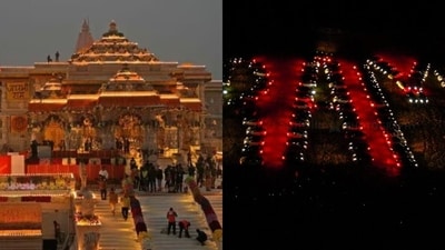 Ram Mandir Inauguration Ceremony LIVE Updates: Photo of Ram temple before the grand consecration ceremony in Ayodhya. (AP) Ram Mandir Inauguration Ceremony LIVE Updates: Photo of Ram temple before the grand consecration ceremony in Ayodhya. (AP)