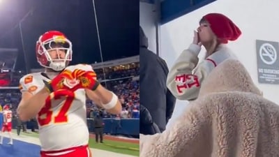 Taylor Swift blows kisses to booing Bills fans (X (Twitter)) Taylor Swift blows kisses to booing Bills fans (X (Twitter))