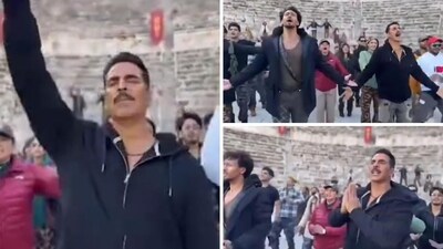 Akshay Kumar and Tiger Shroff chanted Jai Shree Ram with the entire crew. Akshay Kumar and Tiger Shroff chanted Jai Shree Ram with the entire crew.