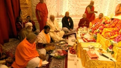 PM Modi in garba-griha (X) PM Modi in garba-griha (X)
