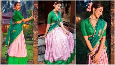Pooja Hegde is a total stunner who keeps hitting the fashion targets like a pro. Be it a sartorial saree or a chic pantsuit, the actress knows how to turn heads. Pooja is quite active on social media and her glam Insta-diaries are a treasure trove of style inspiration for all her fans. With her incredible fashion sense and undeniable beauty, she never fails to leave her fans in awe. Her latest look is all about royal vibes as she rocks a green and pink lehenga choli. With the wedding season upon us, let's dive into her look and get some ethnic fashion inspiration. (Instagram/@hegdepooja) Pooja Hegde is a total stunner who keeps hitting the fashion targets like a pro. Be it a sartorial saree or a chic pantsuit, the actress knows how to turn heads. Pooja is quite active on social media and her glam Insta-diaries are a treasure trove of style inspiration for all her fans. With her incredible fashion sense and undeniable beauty, she never fails to leave her fans in awe. Her latest look is all about royal vibes as she rocks a green and pink lehenga choli. With the wedding season upon us, let's dive into her look and get some ethnic fashion inspiration. (Instagram/@hegdepooja)