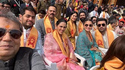 Katrina Kaif, Vicky Kaushal, Ranbir Kapoor, Alia Bhatt and other celebs spotted together at the Ayodhya Ram Temple consecration ceremony. Katrina Kaif, Vicky Kaushal, Ranbir Kapoor, Alia Bhatt and other celebs spotted together at the Ayodhya Ram Temple consecration ceremony.