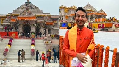 OYO founder Ritesh Agarwal posing for the camera inside Ayodhya Ram Mandir. (X/@riteshagar) OYO founder Ritesh Agarwal posing for the camera inside Ayodhya Ram Mandir. (X/@riteshagar)