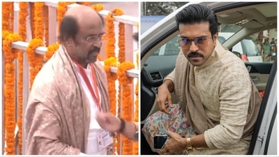 Rajinikanth and Ram Charan in Ayodhya. Rajinikanth and Ram Charan in Ayodhya.