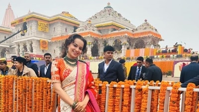 Kangana Ranaut is among the many Indian film industry actors who have arrived in Ayodhya to attend the Ram Mandir Pran Prathistha ceremony. The event is set to take place today, on Monday, January 22, 2024, with Prime Minister Narendra Modi presiding over the consecration ceremony of the 51-inch tall Ram Lalla's idol at the grand temple. (Instagram) Kangana Ranaut is among the many Indian film industry actors who have arrived in Ayodhya to attend the Ram Mandir Pran Prathistha ceremony. The event is set to take place today, on Monday, January 22, 2024, with Prime Minister Narendra Modi presiding over the consecration ceremony of the 51-inch tall Ram Lalla's idol at the grand temple. (Instagram)