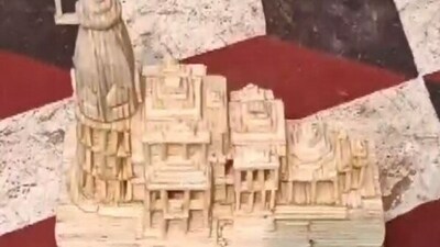 Ram Mandir replica made with matchsticks. (X/@ANI) Ram Mandir replica made with matchsticks. (X/@ANI)