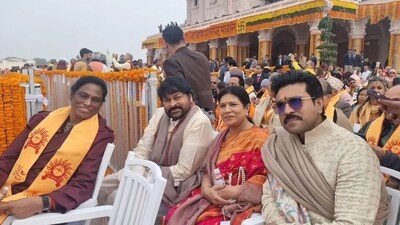 Chiranjeevi, wife Surekha Konidala and son Ram Charan got to meet P.T. Usha at the Ram Mandir ceremony. All of them came together for a picture as they attended the function. Chiranjeevi, wife Surekha Konidala and son Ram Charan got to meet P.T. Usha at the Ram Mandir ceremony. All of them came together for a picture as they attended the function. 