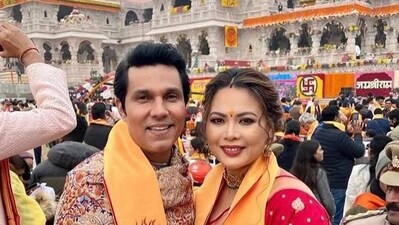 Randeep Hooda and Lin Laishram at the Ram Mandir Pran Pratishtha ceremony in Ayodhya on Monday. The couple were in traditional ensembles and were among many of their industry colleagues who were a part of the ceremony. Randeep Hooda and Lin Laishram at the Ram Mandir Pran Pratishtha ceremony in Ayodhya on Monday. The couple were in traditional ensembles and were among many of their industry colleagues who were a part of the ceremony. 