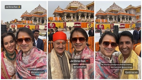 Vivek Oberoi with Kangana Ranaut, Anupam Kher and Kumar Vishwas. Vivek Oberoi with Kangana Ranaut, Anupam Kher and Kumar Vishwas.