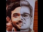 The image shows the sketch drawn by a fan. It features Vikrant Massey on the left and IPS officer Manoj Sharma on the right. The image shows the sketch drawn by a fan. It features Vikrant Massey on the left and IPS officer Manoj Sharma on the right.