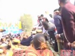 Congress workers stopped at Guwahati border. Congress workers stopped at Guwahati border.