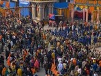 Ayodhya: A massive crowd at the main gateway leading to the Ram temple complex, as it opened its doors to the general public a day after the consecration ceremony, in Ayodhya, Tuesday, Jan. 23, 2024. Ayodhya: A massive crowd at the main gateway leading to the Ram temple complex, as it opened its doors to the general public a day after the consecration ceremony, in Ayodhya, Tuesday, Jan. 23, 2024.