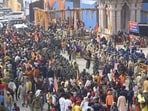 Huge crowd in front of the Ram Temple gates. Huge crowd in front of the Ram Temple gates.
