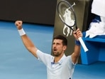 Serbia's Novak Djokovic celebrates after victory against USA's Taylor Fritz
