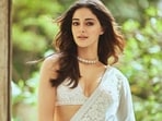 Ananya Panday in an ice blue saree with chikankari work(Photo: Instagram)