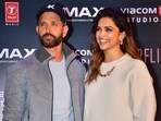 Hrithik Roshan and Deepika Padukone at Fighter event on Tuesday. 