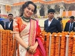 Kangana Ranaut in an ivory saree and blouse featuring Lord Krishna motifs(Photo: Instagram)