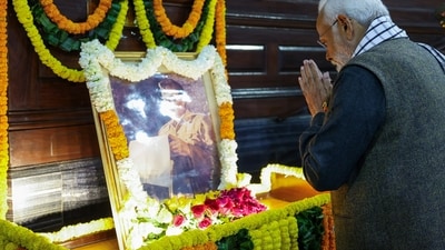 Prime Minister Narendra Modi on Tuesday commemorated the birth anniversary of Netaji Subhas Chandra Bose and paid floral tribute to the freedom fighter at Samvidhan Sadan (Old Parliament Building). (ANI) Prime Minister Narendra Modi on Tuesday commemorated the birth anniversary of Netaji Subhas Chandra Bose and paid floral tribute to the freedom fighter at Samvidhan Sadan (Old Parliament Building). (ANI)