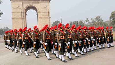 The Republic Day rehearsal started at 10:30 am from Vijay Chowk and passed via Kartavya Path, C-Hexagon, Netaji Subhas Chandra Bose statue roundabout, Tilak Marg, Bahadur Shah Zafar Marg and Netaji Subhas Marg before culminating at the Red Fort. (ANI) The Republic Day rehearsal started at 10:30 am from Vijay Chowk and passed via Kartavya Path, C-Hexagon, Netaji Subhas Chandra Bose statue roundabout, Tilak Marg, Bahadur Shah Zafar Marg and Netaji Subhas Marg before culminating at the Red Fort. (ANI)