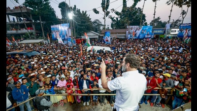 Congress leader Rahul Gandhi in Guwahati on Tuesday. (ANI) Congress leader Rahul Gandhi in Guwahati on Tuesday. (ANI)