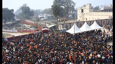 Crowd of devotees gathered outside the temple on Tuesday for darshan of Lord Ram. (Deepak Gupta/HT Photo) Crowd of devotees gathered outside the temple on Tuesday for darshan of Lord Ram. (Deepak Gupta/HT Photo)