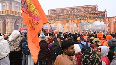 The doors of the Ram temple in Ayodhya opened to the general public on Tuesday, a day after the consecration of the new Ram Lalla idol. (Bloomberg) The doors of the Ram temple in Ayodhya opened to the general public on Tuesday, a day after the consecration of the new Ram Lalla idol. (Bloomberg)