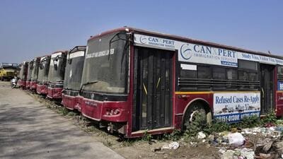 Of the 82 buses handed over to the firm, only 35 buses are operational on the Kohara, Sahnewal, and Meharban routes. (HT Photo) Of the 82 buses handed over to the firm, only 35 buses are operational on the Kohara, Sahnewal, and Meharban routes. (HT Photo)