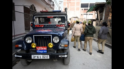 Police personnel outside the house of slain Mehdi Hasan in Barola village in Sector 49, Noida. (Sunil Ghosh/HT Photo) Police personnel outside the house of slain Mehdi Hasan in Barola village in Sector 49, Noida. (Sunil Ghosh/HT Photo)