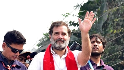 Congress leader Rahul Gandhi waves at supporters during the Bharat Jodo Nyay Yatra in Guwahati on January 23. (PTI) Congress leader Rahul Gandhi waves at supporters during the Bharat Jodo Nyay Yatra in Guwahati on January 23. (PTI)