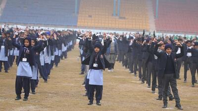 Students participating in the rehearsal for the Republic Day celebrations at the Shaheed Bhagat Singh Sports Stadium in Bathinda on a cold Tuesday morning. (Sanjeev Kumar/HT) Students participating in the rehearsal for the Republic Day celebrations at the Shaheed Bhagat Singh Sports Stadium in Bathinda on a cold Tuesday morning. (Sanjeev Kumar/HT)