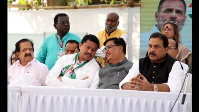 The meeting at Congress Bhavan in Pune was attended by (from left) Ramesh Chennithala, Nana Patole and Balasaheb Thorat. (RAHUL RAUT/ HT PHOTO) The meeting at Congress Bhavan in Pune was attended by (from left) Ramesh Chennithala, Nana Patole and Balasaheb Thorat. (RAHUL RAUT/ HT PHOTO)