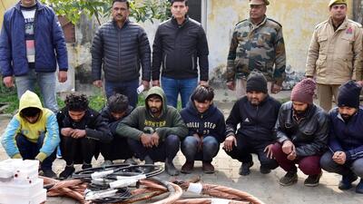 The police said the suspects were arrested during a crackdown near Vasundhara underpass and three of them are scrap dealers who bought the stolen goods from the gang (Sakib Ali/HT Photo) The police said the suspects were arrested during a crackdown near Vasundhara underpass and three of them are scrap dealers who bought the stolen goods from the gang (Sakib Ali/HT Photo)