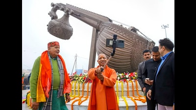 Uttar Pradesh Chief Minister Yogi Adityanath clicks a selfie at Lata Mangeshkar Chowk, in Ayodhya. (File) Uttar Pradesh Chief Minister Yogi Adityanath clicks a selfie at Lata Mangeshkar Chowk, in Ayodhya. (File)