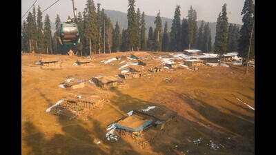 View of the snowless meadows of ski resort, in Gulmarg. (PTI)