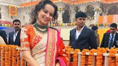Kangana Ranaut in an ivory saree and blouse featuring Lord Krishna motifs (Photo: Instagram)