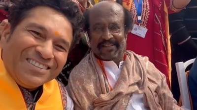 Sachin Tendulkar and Rajinikanth at Ayodhya Ram Mandir inauguration. (Instagram/@sachintendulkar) Sachin Tendulkar and Rajinikanth at Ayodhya Ram Mandir inauguration. (Instagram/@sachintendulkar)