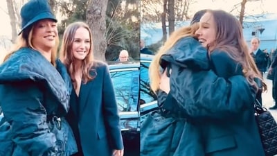 Rihanna and Natalie Portman spotted outside the Christian Dior show in Paris. Rihanna and Natalie Portman spotted outside the Christian Dior show in Paris.