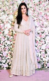 Katrina Kaif opted for a peach embroidered chikankari anarkali set (Photo: Yogen Shah)
