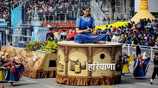 Haryana's tableau will display how women in their state are empowered through the government program 'Mera Parivar - Meri Pehchan'.&nbsp;(HT Photo/Raj K Raj)