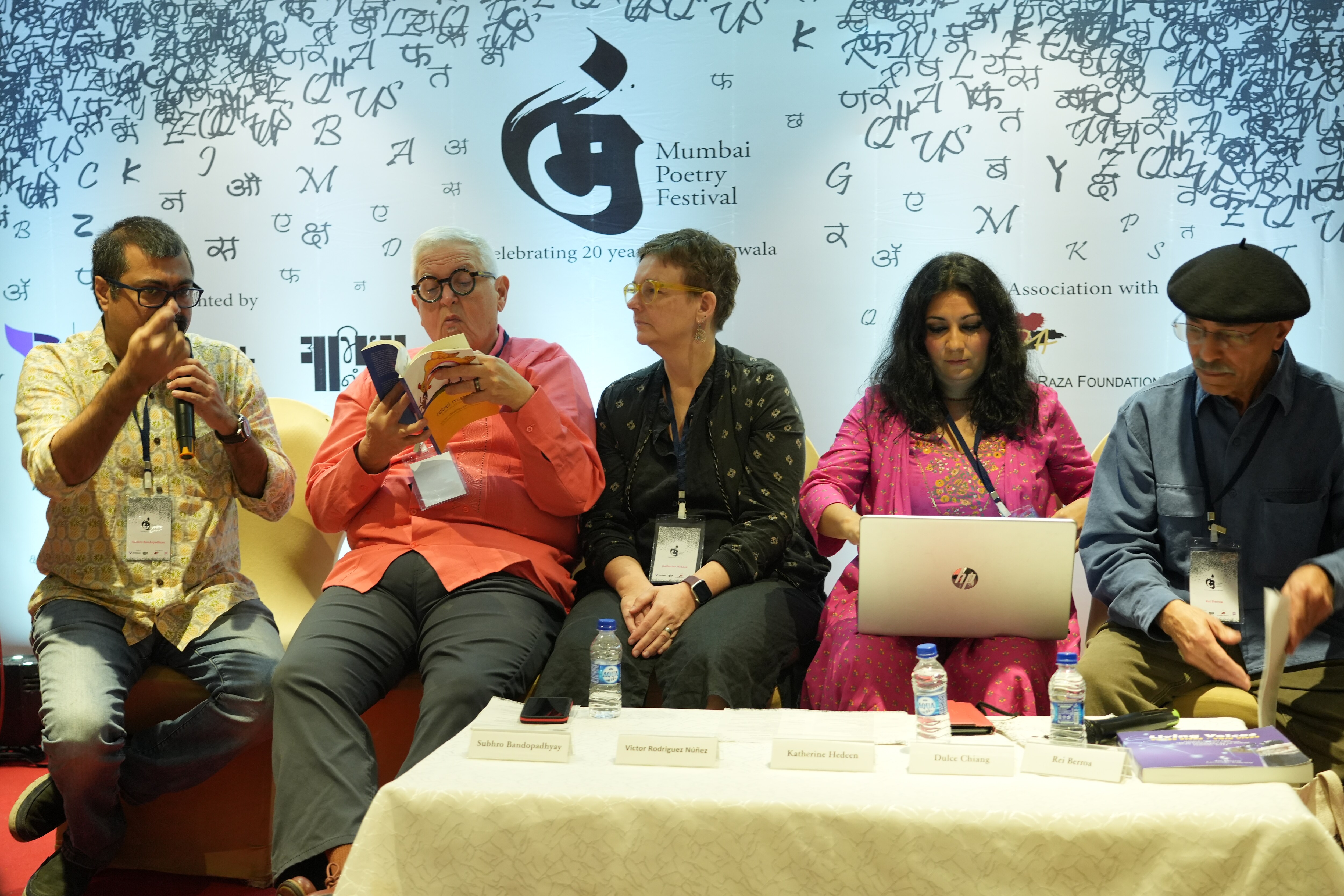 Subho Bandopadhyay (far left) moderated the panel discussion on Latin American poetry with Víctor Rodríguez Núñez, Katherine Hedeen, Dulce Chiang, and Rei Berroa. (Sagar Bhor) Subho Bandopadhyay (far left) moderated the panel discussion on Latin American poetry with Víctor Rodríguez Núñez, Katherine Hedeen, Dulce Chiang, and Rei Berroa. (Sagar Bhor)