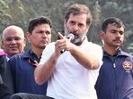 Congress leader Rahul Gandhi addresses the supporters during the 'Bharat Jodo Nyay Yatra', in Guwahati, Assam on Tuesday.
