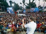 Congress leader Rahul Gandhi in Guwahati on Tuesday. (ANI) Congress leader Rahul Gandhi in Guwahati on Tuesday. (ANI)