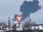 Belgorod Plane Crash: Smoke rises from the scene of a warplane crash at a residential area near Yablonovo, Belgorod region. Belgorod Plane Crash: Smoke rises from the scene of a warplane crash at a residential area near Yablonovo, Belgorod region.