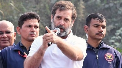 Congress leader Rahul Gandhi addresses the supporters during the 'Bharat Jodo Nyay Yatra', in Guwahati, Assam on Tuesday. (ANI)