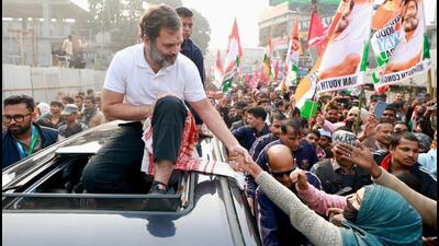 Bongaigaon: Congress leader Rahul Gandhi during the 'Bharat Jodo Nyay Yatra', in Bongaigaon district, Assam. (PTI)