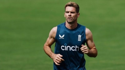 England's James Anderson during practice (REUTERS)